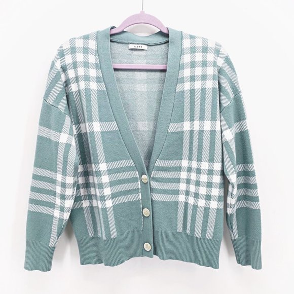 Sioni Sweaters - Sioni‎ Plaid Crop Cardigan Sweater